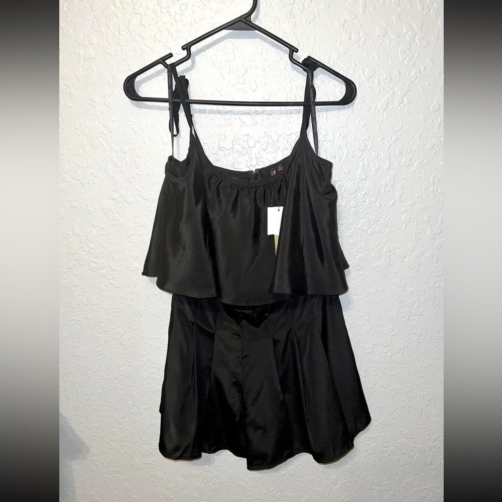NWT Material Girl Satin Romper Sz M Madonna Party Shorts Juniors Black Summer